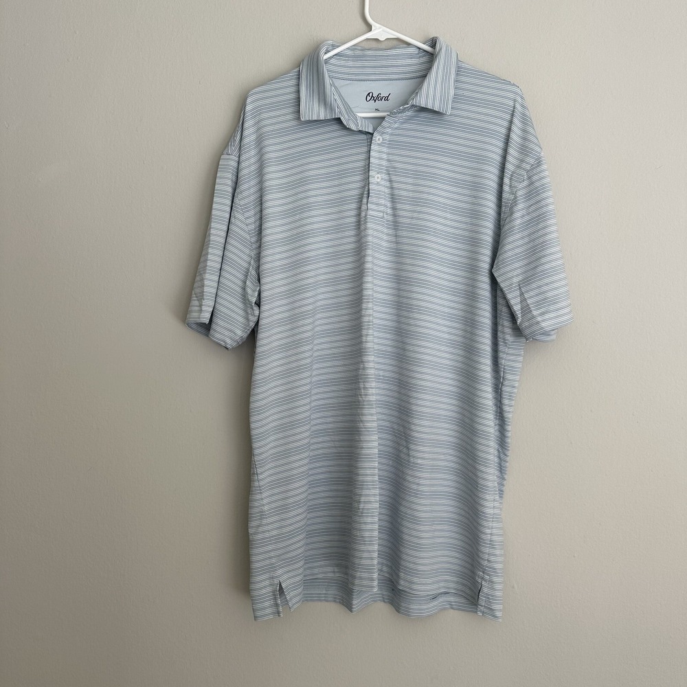 Oxford Golf Polo‎ Shirt Mens XL Pullover Short Sleeve Collar White Striped